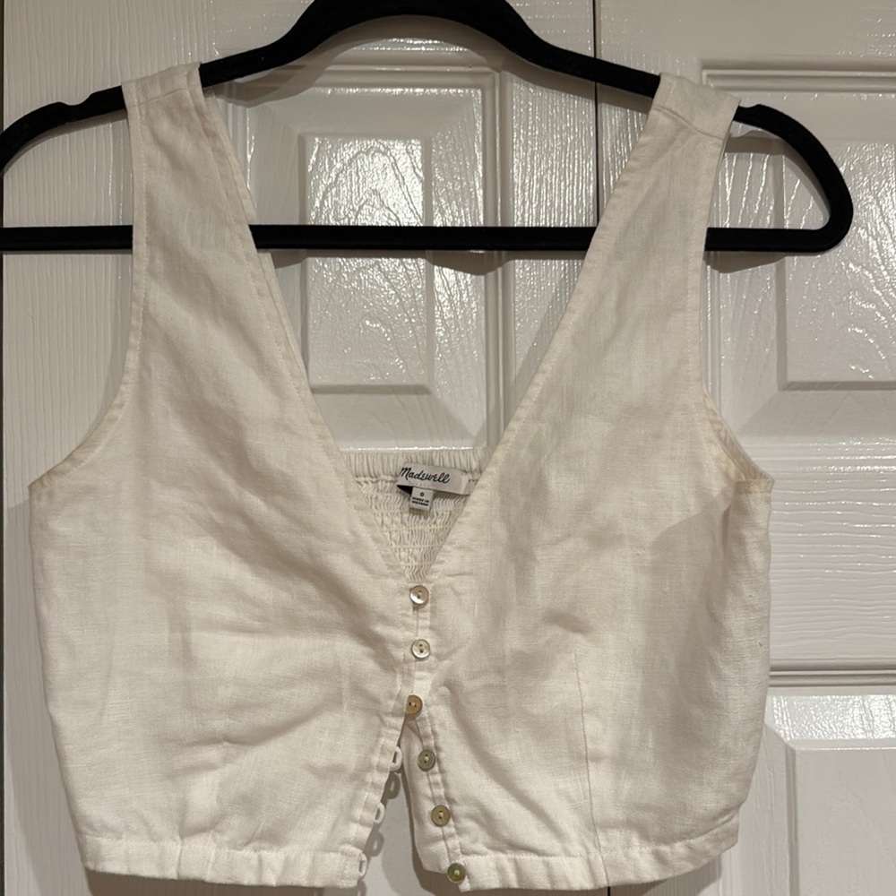 White Linen Crop Top